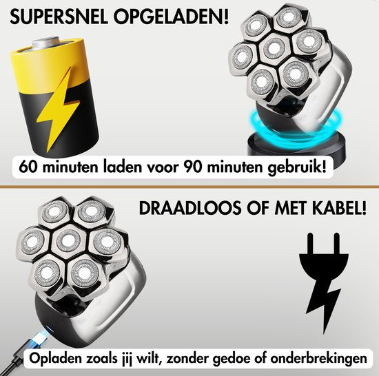 6-in-1 Scheerapparaat Mannen – Trimmer - Tondeuse - Sansbeauté® SkullSharp PRO MAGNETIC - Electric Face & Head Shaver - Shave - Hoofd Kaal Scheren – Nat & Droog - Draadloos Opladen - Elektrisch