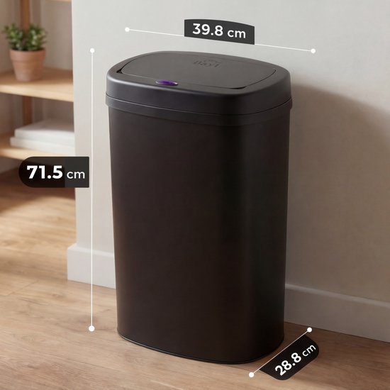 Bayt Prullenbak - Prullenbak 60 Liter - Prullenbak met Sensor - Vuilnisbak - Afvalbak - Metaal - Zwart