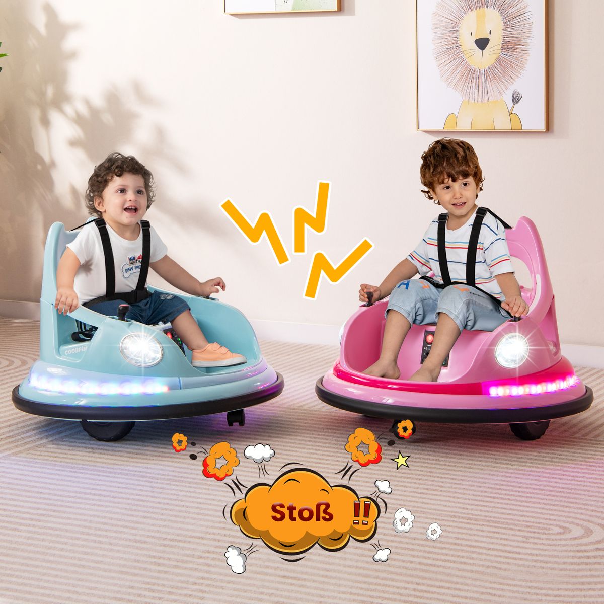 Coast Elektrische bumperauto voor kinderen - 12V met afstandsbediening en dubbele joysticks - roze