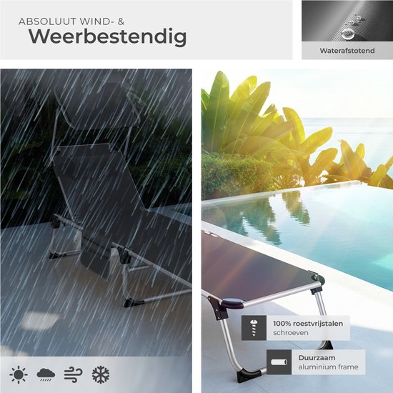 tectake® Ligbed Aurelie met zonneluifel en hoofdkussen - Ligstoel - Zonnebed - Opklapbare balkonligstoel van aluminium - Weerbestendige tuinligstoel voor tuin, balkon, camping en strand - Verstelbare rugleuning met kussen - Antraciet