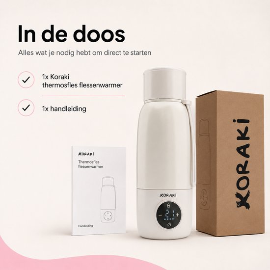 Koraki® Thermosfles Flessenwarmer - Draadloze Flesverwarmer - Voor onderweg - 500ml