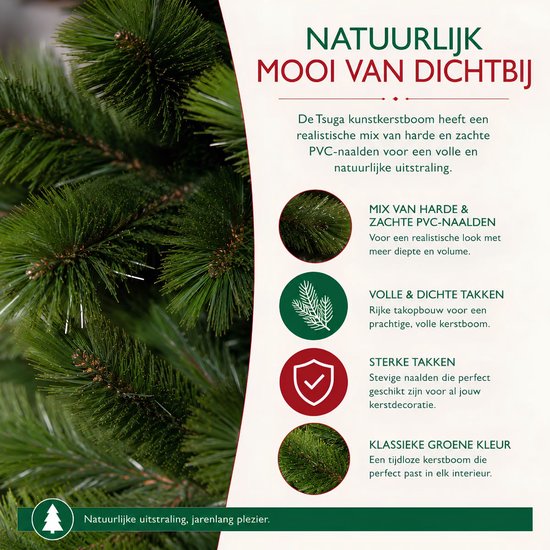 Triumph Tree Tsuga Kerstboom - Volle en Natuurlijke Uitstraling met 1502 Takken - Kerstversiering voor Binnen - Kunstboom Makkelijk en Snel op te Zetten - Groen H260 x Ø160cm