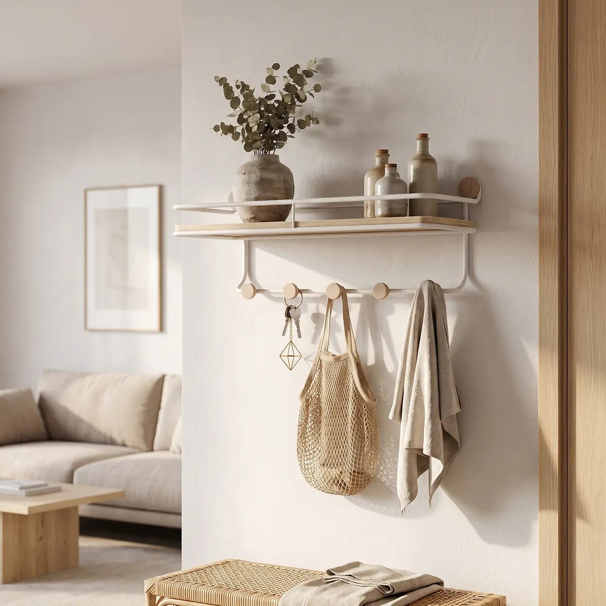 KAPANOU Wandplank met 5 Haken - Wit