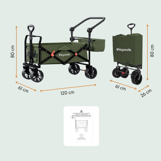 LifeGoods Bolderkar - Opvouwbaar - Tot 120KG - 90L - Wasbaar Polyester - 120x80cm - Groen