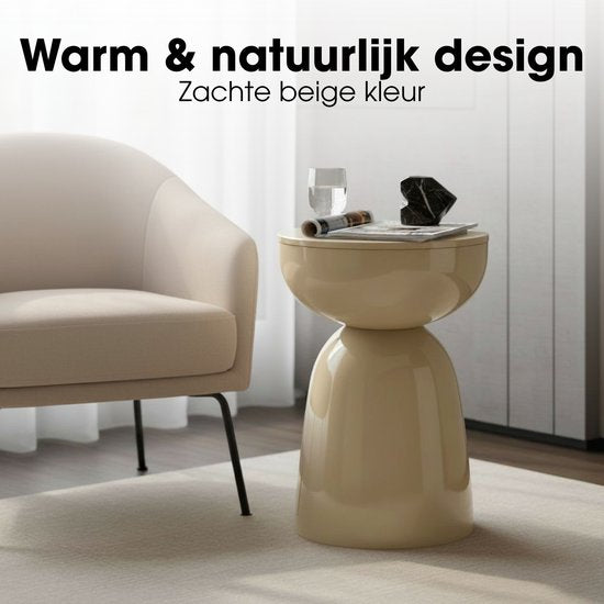 Mica Decorations Elliot Bijzettafel - Bijzettafel Rond H45 x Ø32 cm - Bijzettafeltje voor Woonkamer of Slaapkamer - Ideaal als Plantentafeltje - IJzer met Poedercoating - Beige