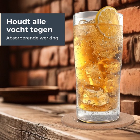 Castagnola Onderzetters - Kurk Onderzetters voor Glazen - Glasonderzetters met Houder - Coasters - Absorberend en Hittebestendig - 10 Stuks