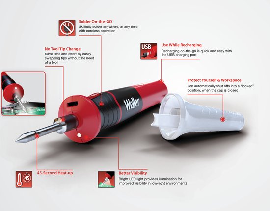 Weller WLBRK12EU - Oplaadbare Soldeerbout met Lithium-Ion Batterij - 12W - 510°C