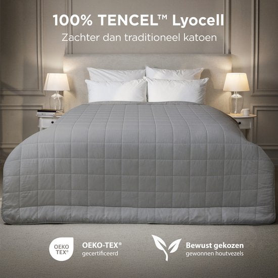 CozySense® Verzwaringsdeken 8kg - 100% Tencel - Weighted Blanket – Zwaartedeken met temperatuurregulatie en ademend comfort - GLASS-Flow® Drukverdeling - 1-Persoons - Grijs