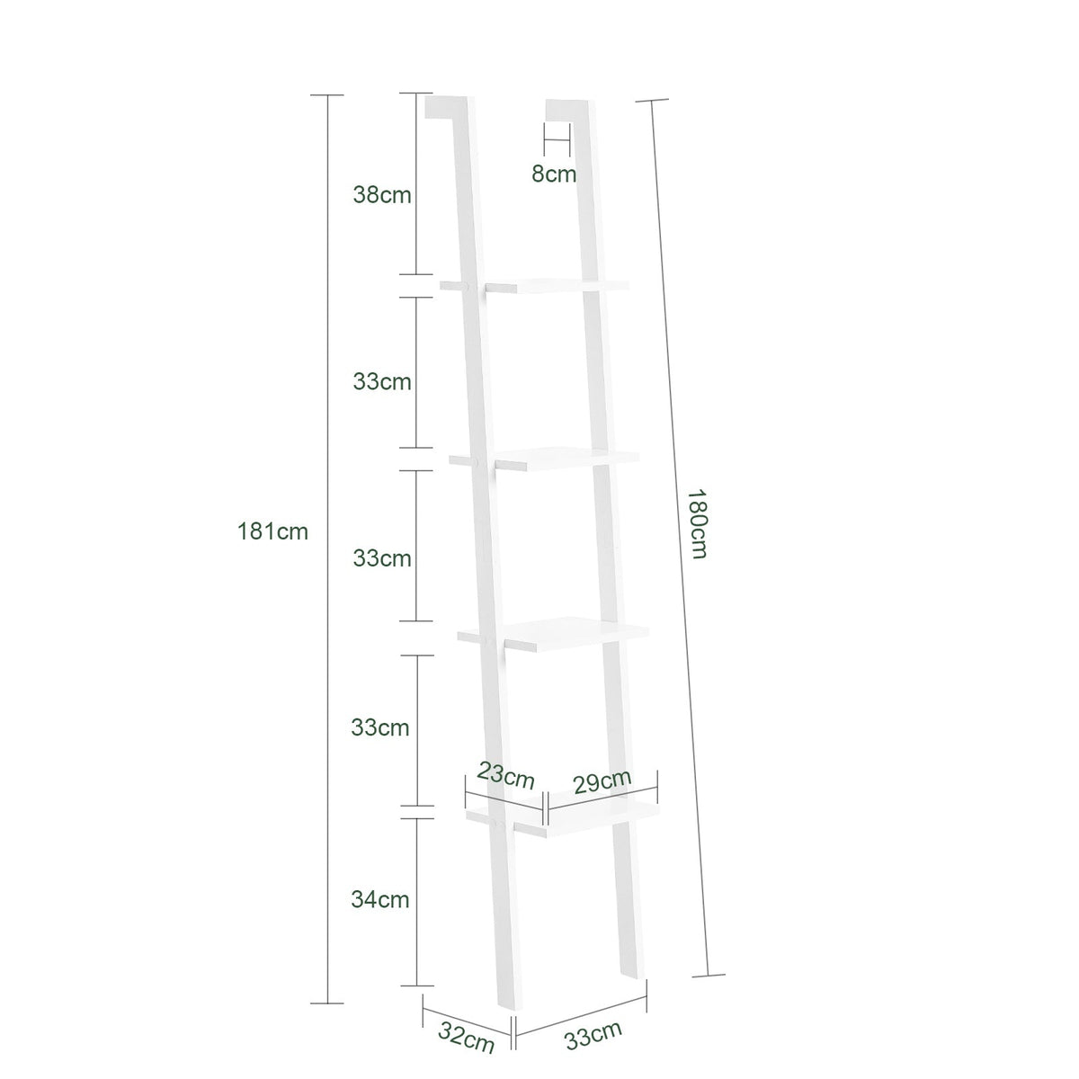 SoBuy Ladderkast - 4 Planken - 33x180x23 cm - Wit
