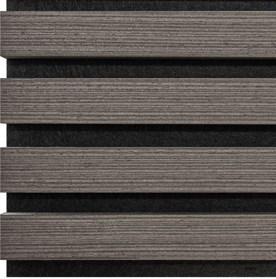 tectake® Akoestische Panelen - Set van 4 - Akoestisch Wandpaneel - 50 x 110 cm - 2,2 m² - Wandpanelen met Aanpasbare Grootte - Lattenwand van MDF en Houtfineer - Geluidsisolatie - Stijlvolle Wanddecoratie - Eenvoudige Montage - Eiken Grijs