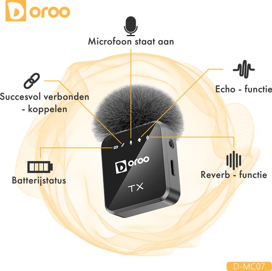 Doroo® Professioneel Draadloze Microfoon - 2 Stuks - Lavalier - Windschermen - Extra Lange Batterij - Dasspeld - Professioneel audiogeluid - USB-C/Lightning/AUX-draadloze microfoon iphone-Android - Plug & Play - twee jaar garantie