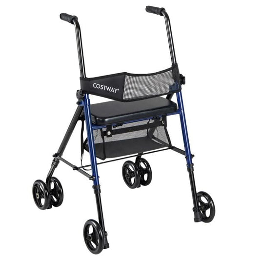 Coast Rollator Blauw/Zwart – Opvouwbare Rollator met Zitje, Tas en Verstelbare Hoogte – 59 x 64 x 75,5-93 cm