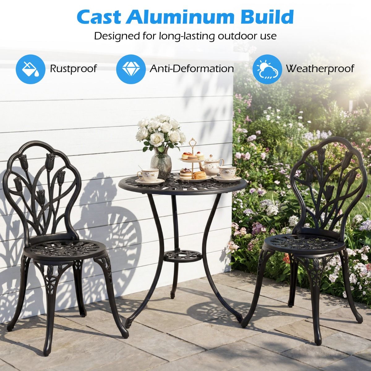 Coast tuinset van gegoten aluminium - 3-delig - met parasolgat - zwart