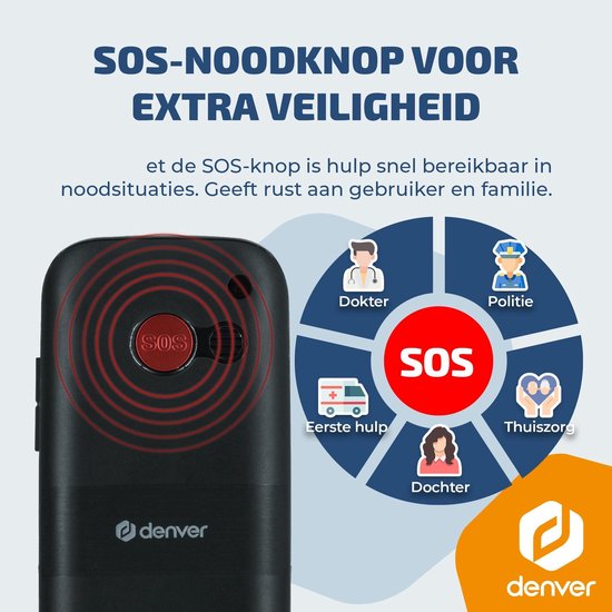 Denver Senioren Mobiele Telefoon 4G - Grote Toetsen - SOS knop - Smartphonevrij opgroeien - Oplaadstation - GSM - Bluetooth - FM Radio - Volledig NL en FR - Model 2026 - BAS18800L