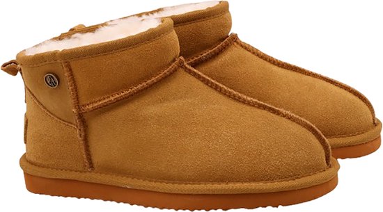 Alpacas Footwear - Dames - Echt suéde korte laarzen met stoere naad - Gevoerd met 100% zachte lamswol - Chestnut - 36