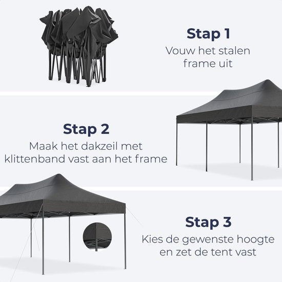 LifeGoods Partytent - Paviljoen - EasyUp - Opvouwbaar - 4 Zijwanden - Waterdicht - Met Draagtas met wieltjes - 300 x 600 cm - Antraciet