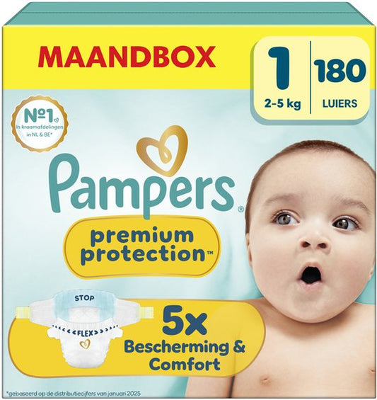 Pampers Premium Protection Maat 1, 180 Luiers, 2kg-5kg