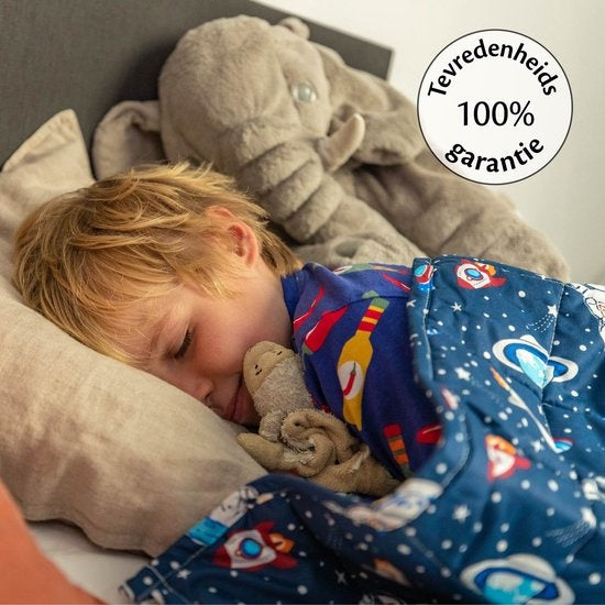 EL-Life Verzwaringsdeken Kind 2,4kg - 90 x 120cm - Zwaartedeken - Weighted Blanket - Verzwaarde Deken - OEKO-TEX Katoen - Ruimte & Astronauten