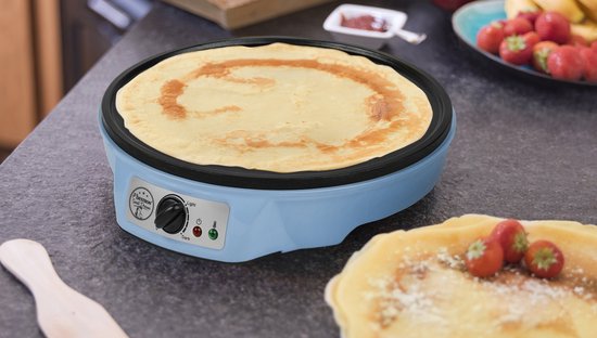 Bestron Pannenkoekenmaker - ASW602B - 1000W - Crêpemaker - 30cm - Blauw - Incl houten stapel en verdeler - 5 jaar garantie