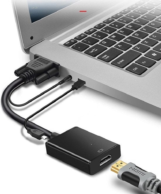 Techvavo® VGA (+ Audio) naar HDMI Adapter Converter Universeel - Met 3.5MM Jack Aux & USB Voeding Kabel - Analoog Naar Digitaal Video Omvormer - Male To Female - 1080P Full HD - inclusief USB voedingskabel