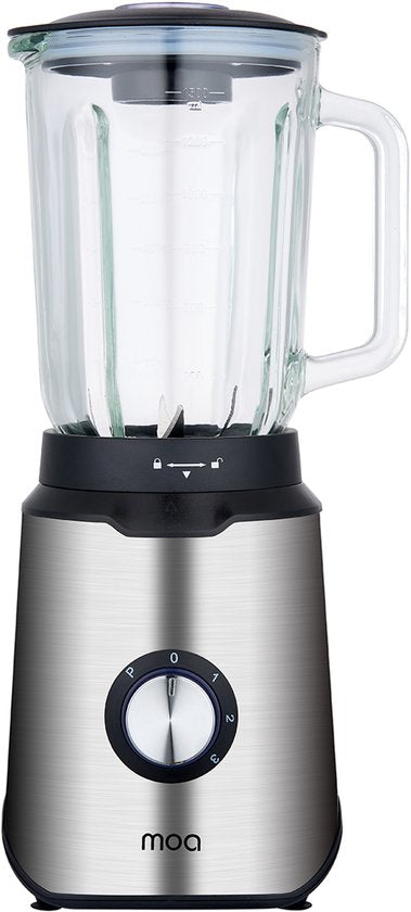 MOA Blender - Smoothie Maker met 1,5L Glazen Kan - Voor IJs, Bevroren Fruit, Noten - Mini - 1020W - RVS - Zilver
