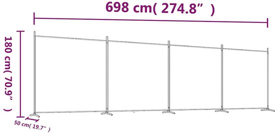 vidaXL - Kamerscherm - met - 4 - panelen - 698x180 - cm - stof - zwart