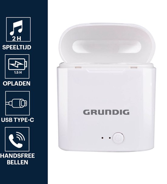 Grundig Draadloze Oordopjes - Bluetooth In Ear Oordopjes 400mAh - Oortjes Draadloos met 2 Uur Afspeeltijd - Earbuds voor Hands Free Bellen - Incl. Oplaadcase USB-C Oplaadkabel