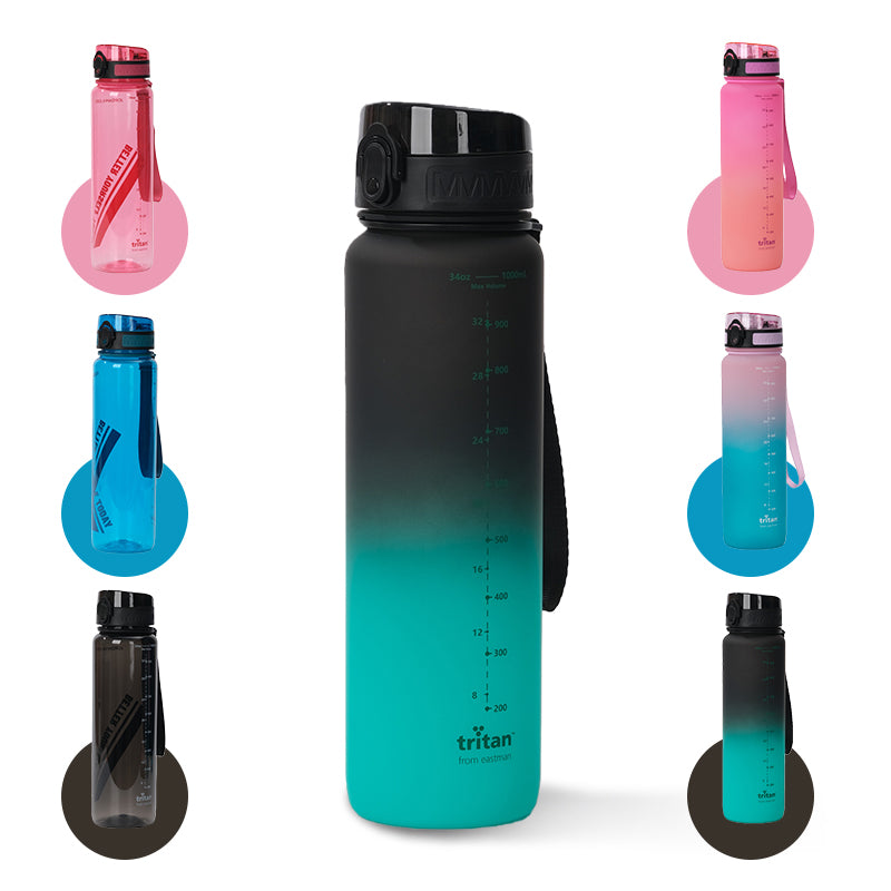 JORDAN & JUDY Tritan sportwaterfles met handvat, ombre zwart, 1000ml