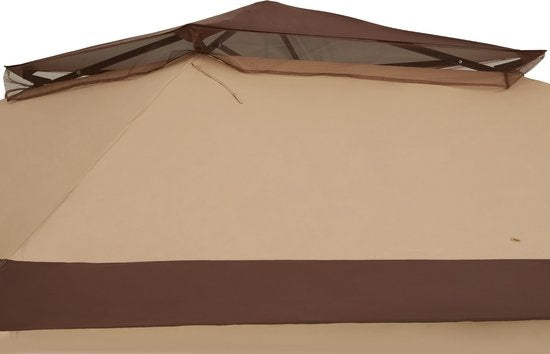 tectake® - Opvouwbaar paviljoen Carabobo 364x364x294cm - bruin - tuinpaviljoen - paviljoentent - paviljoen tent - terras paviljoen