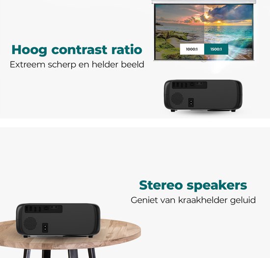 Spoused Beamer - Full-HD - 12.000 Lumen - Streamen Vanaf Je Telefoon Met WiFi - Mini Beamer - Zwart - Android