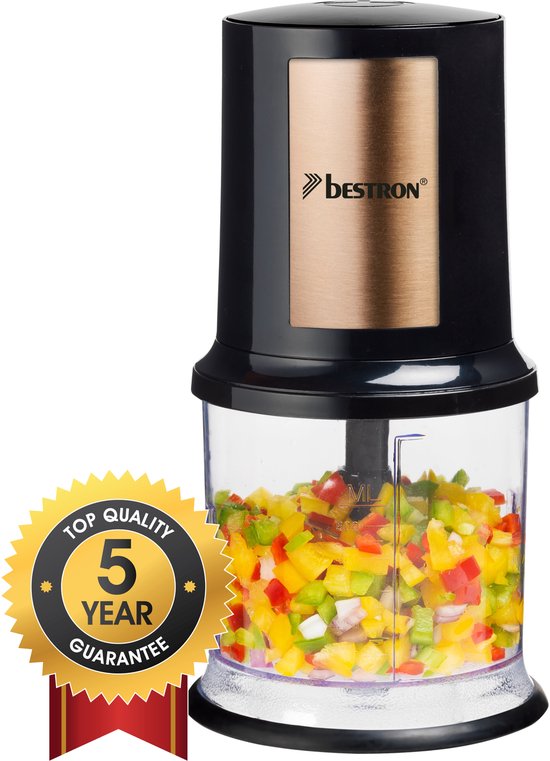 Bestron Hakmolen - AKC200CO - 500ml inhoud - 2 RVS messen - Pulsfunctie - Koper - 5 jaar garantie