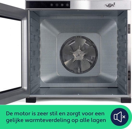 Vita5 Nobel Pro 10 XXL Droogoven - Dehydrator 10 Laags - RVS - 24-Uurs Timer - Led-bedieningspaneel - 1000 Watt - Zilver - 53x54x43 cm