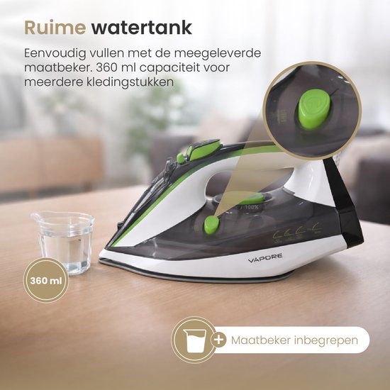 Vapore - Stoomstrijkijzer 2400W - Keramische Zoolplaat - Strijkbout - 34g/min Stoom - Anti-Drip - Iron - Zelfreinigend - Incl. Hittebestendige Strijkmat