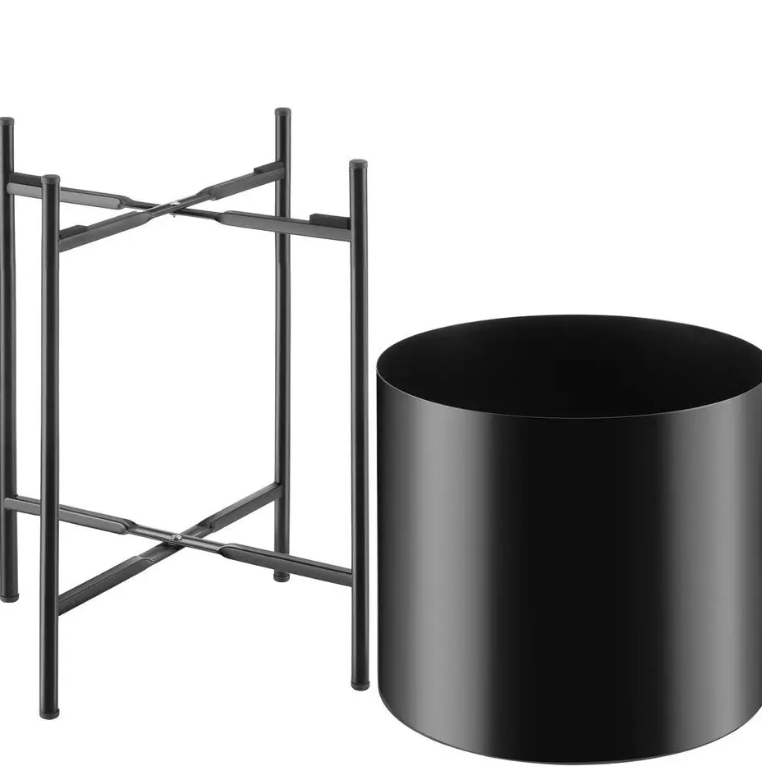 tectake Plantenstandaard Mine – Set van 2 – Gepoedercoat Staal – Zwart