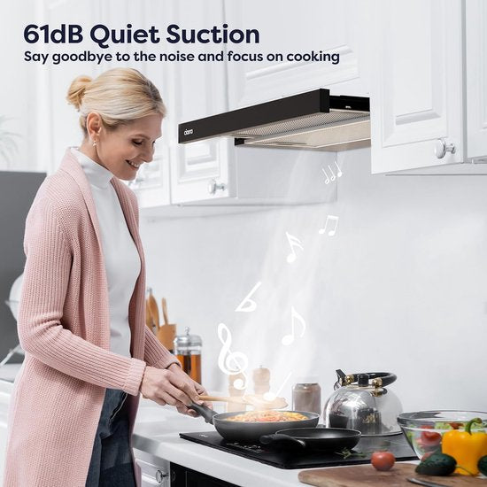 CIARRA CBCB6906D - Vlakscherm Afzuigkap - 60cm Zwart – Inclusief set koolstoffilters - 370m3 – Energieklasse A++
