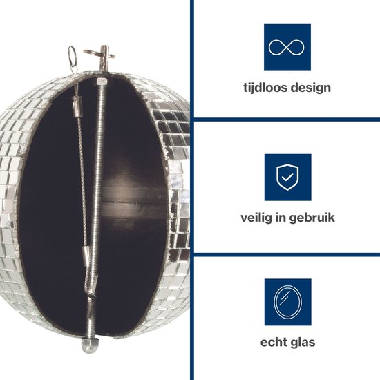HQ-Power Disco spiegelbol Ø 20 cm, spectaculaire lichteffecten voor feestjes, veilig ophangsysteem en facetglas, dansvloer accessoire voor disco en meer