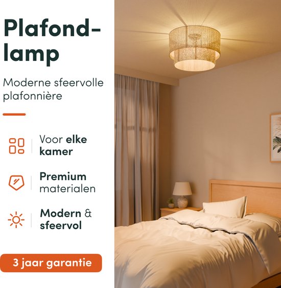 Nolt Plafondlamp - Plafonniere - E27 Lamp - Landelijk - ⌀ 45cm - Jute - Bruin