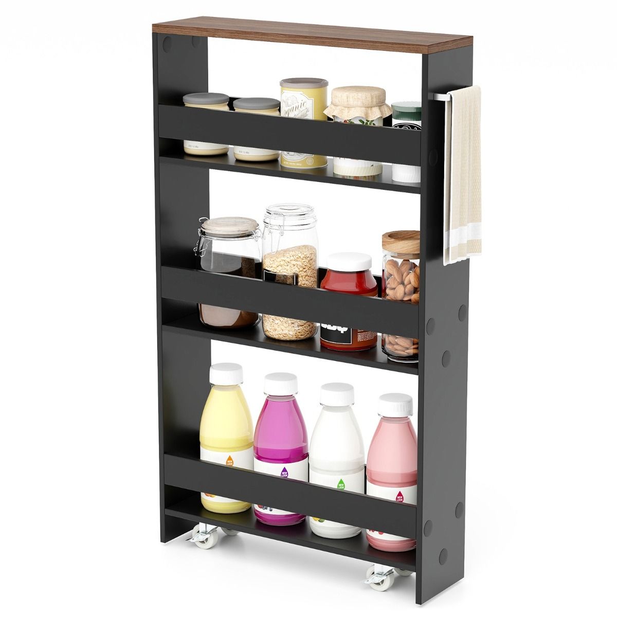 Coast Keukenwagen Op Wielen - 4-Laags - 47.5 x 13 x 80.5 cm - Zwart/Natuur