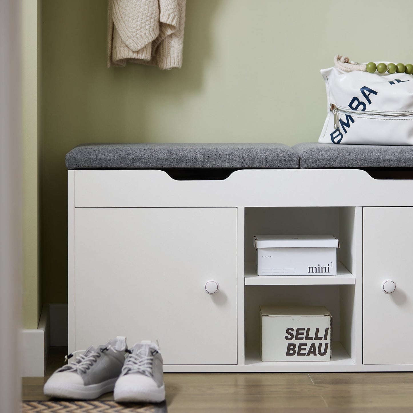 SoBuy Schoenenbank met 2 Kasten - Max. 150 kg - 100 x 34 x 48 cm - Wit/ Grijs