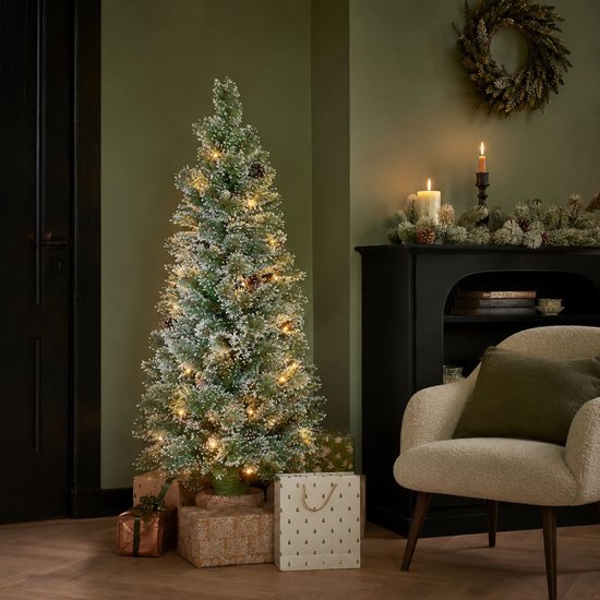 Black Box Trees Vandans Kunstkerstboom met Verlichting H120 x Ø60cm - Kunstboom met Kerstversiering - Kunst Kerstboom met Besneeuwde Takken - Groen