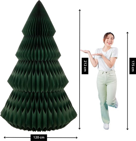 Mica Decorations Papieren Kerstboom - Opvouwbare Kunstkerstboom - H212 x Ø120 cm - Kerst Decoratie - FSC Mix - Groen