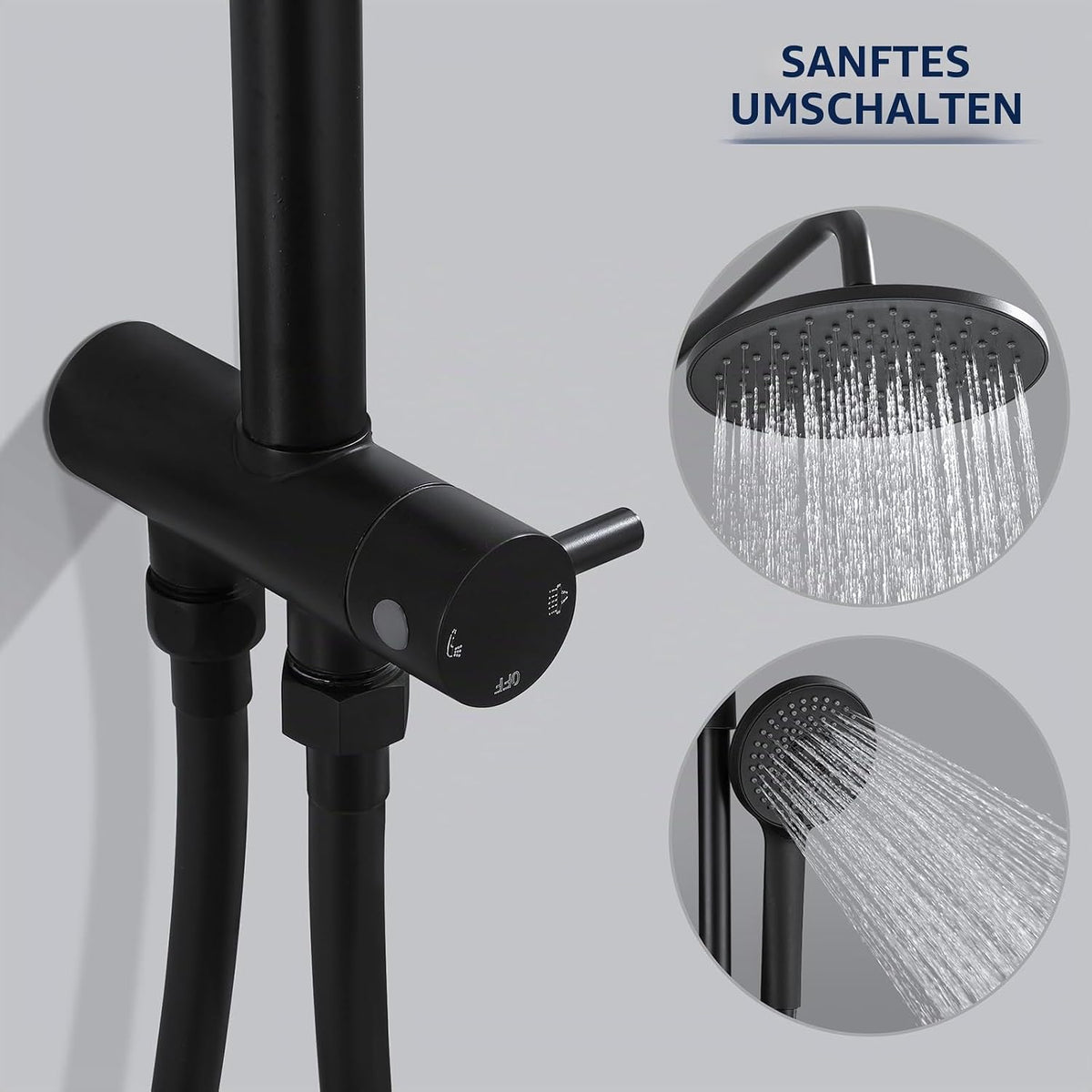 Homelody Regendouche Set zonder Kraan - Handdouche met 4 Standen - Hoofddouche 9 inch - Hoogte 101,4 cm - Roestvrij Staal - Mat Zwart