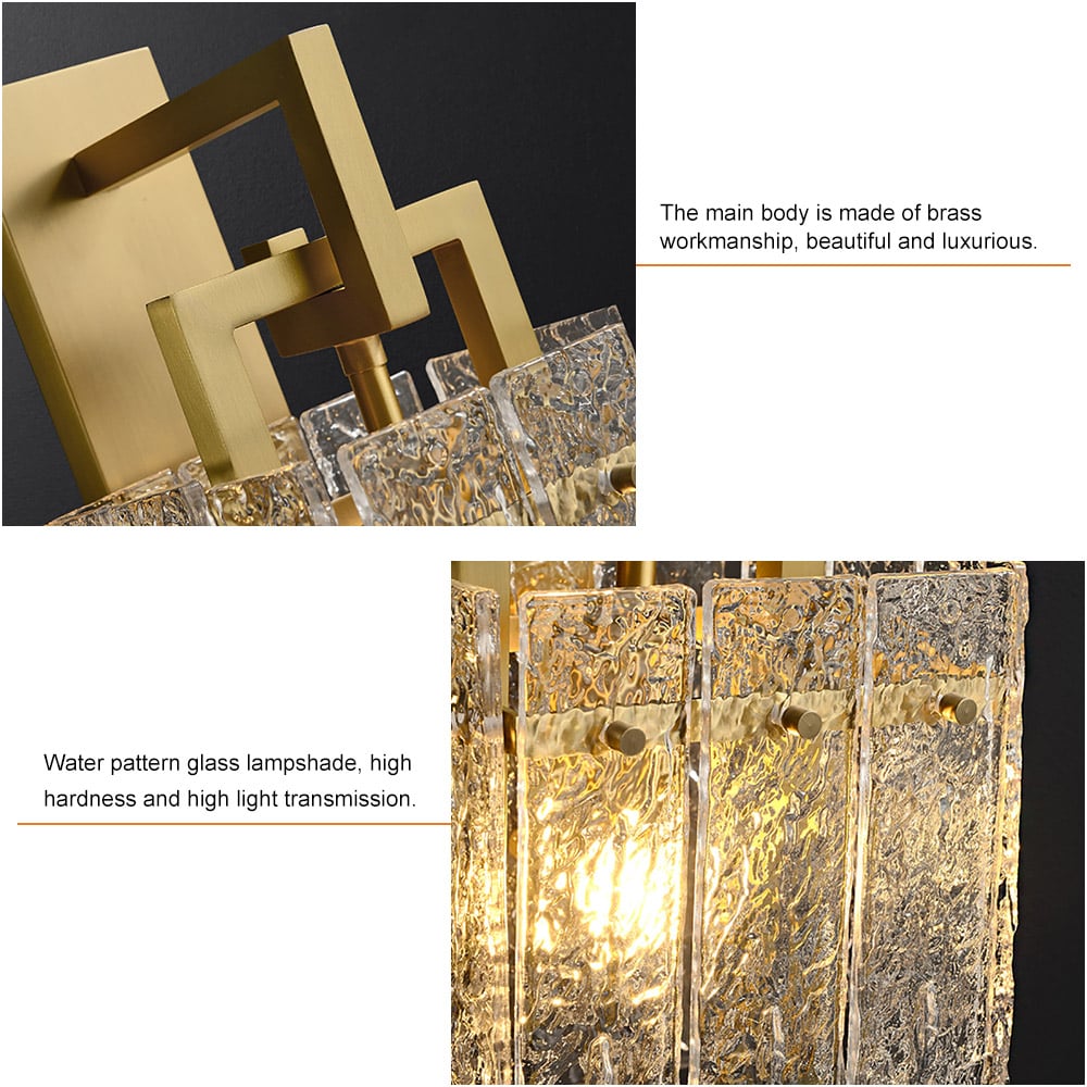 Jewell Wandlamp Modern - Messing - Waterrimpelglas - 1-lichts - Dimbaar - E12 Fitting - 16 x 21 x 39 cm
