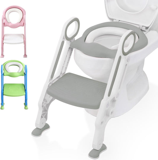 LifeGoods WC Verkleiner met Trapje - Toilettrainer met Opstapje - Potje peuter - 2 tot 7 Jaar - Grijs/Wit