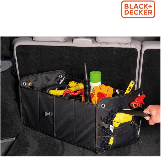 BLACK+DECKER Kofferbak Opbergbox - 59 x 36 x 30 CM - 2 Vakken - Extra Zijvakken - Met Handvatten - Zwart