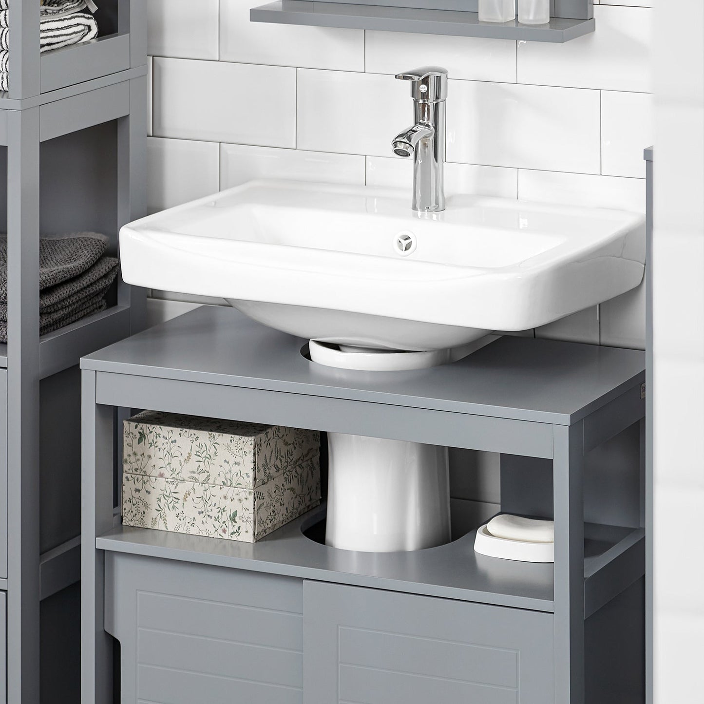 SoBuy Wastafelonderkast FRG128-II-SG - 2 Deuren - 1 Open Plank - 30 x 60 x 60 cm - Grijs