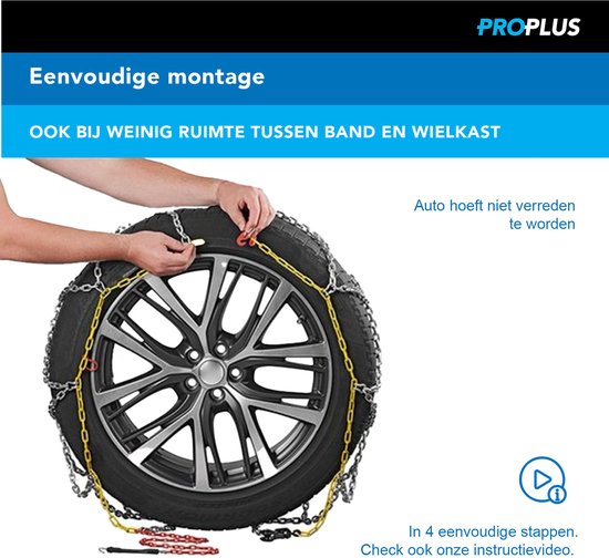 ProPlus Sneeuwkettingen - KNR255 - 16 mm stalen schakels - Önorm Keurmerk - Veiligheid - Banden - Snelle en Eenvoudige Installatie - Voor verschillende bandenmaten - Inclusief reparatieschakels en koffer - Set van 2 - 4x4 voertuig - Minivan SUV/MPV