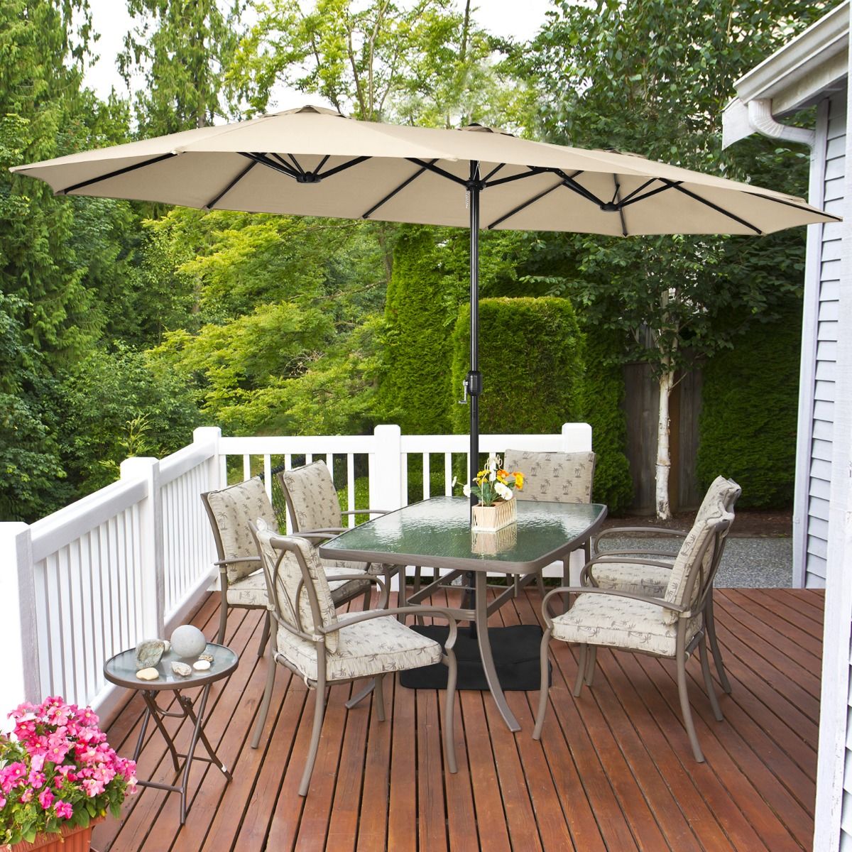 Coast Dubbele Terrasparasol met Standaard - XXL schaduw - Zwengelmechanisme - Beige 451,5 x 264 cm
