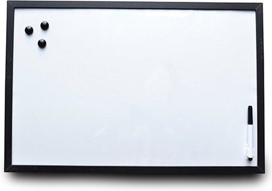 Whiteboard zwarte omlijsting 40 x 60 cm met stift en magneten