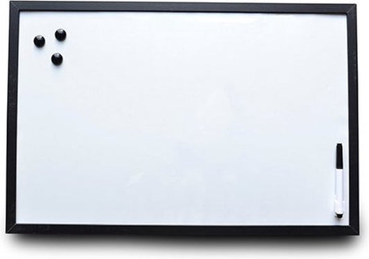 Whiteboard zwarte omlijsting 40 x 60 cm met stift en magneten
